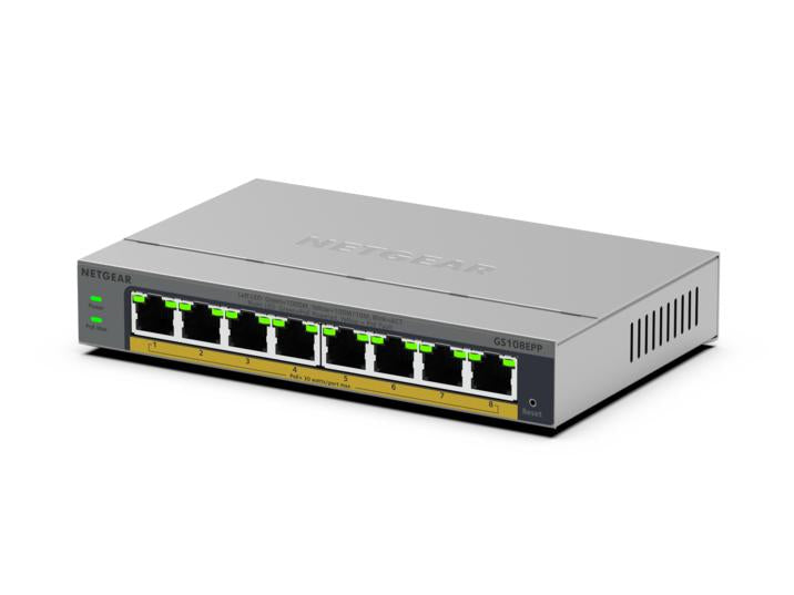 NETGEAR GS108EPP Unmanaged Gigabit Ethernet (10/100/1000) Power over Ethernet (PoE) Desktop/Wall-Mounting Grey - GS108EPP-100NAS