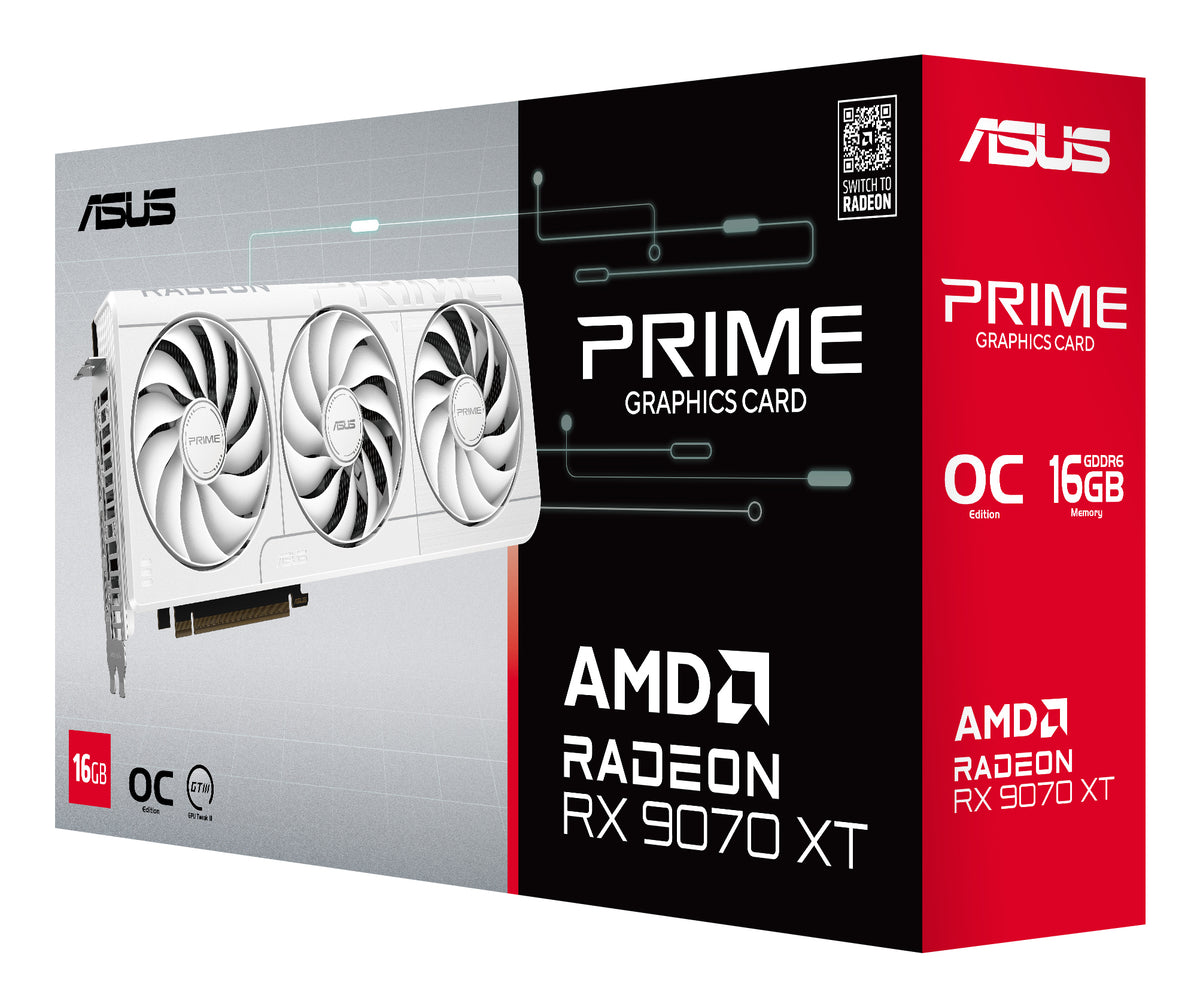 ASUS Prime -RX9070XT-O16G-WHITE AMD Radeon RX 9070 XT 16 GB GDDR6 - PRIME-RX9070XT-O16G-WHITE