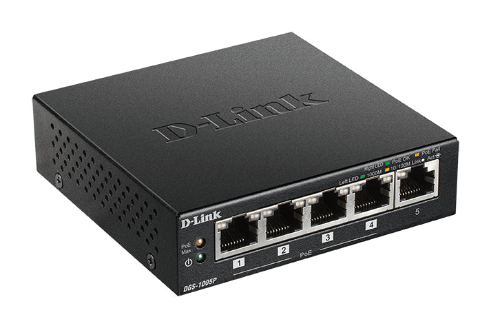 D-Link 5-Port Desktop Gigabit PoE+ Switch - DGS-1005P D-LINK
