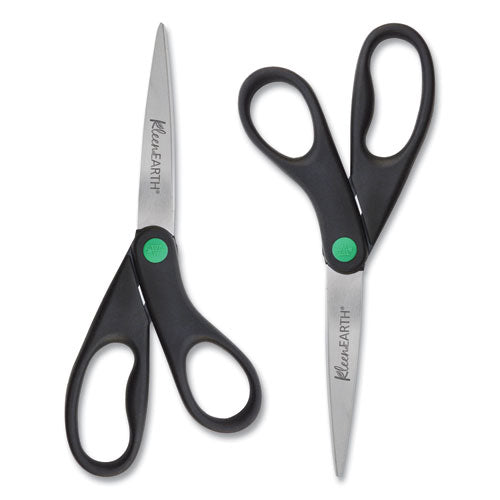 C2G KleenEarth Scissors, 8" Long, 3.25" Cut Length, Straight Black Handle, 2/Pack - 15179