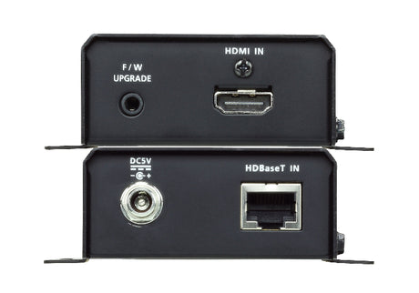 HDBaseT transmitter with HDMI and DCSV ports on a white background