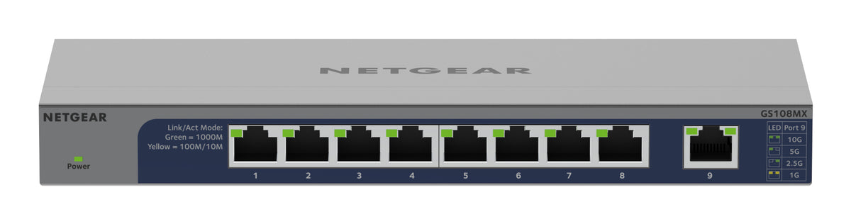 NETGEAR GS108MX-100EUS Unmanaged L2 Gigabit Ethernet (10/100/1000) Desktop/Wall-Mounting - GS108MX-100NAS