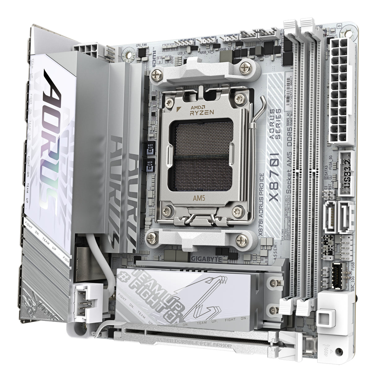 GIGABYTE X870I AORUS PRO ICE Motherboard - Supports AMD Ryzen 9000 Series CPUs, 8+2+1 phases VRM, up to 8400MHz DDR5 (OC), 1xPCIe 5.0 M.2 + 1xPCIe 4.0 M.2, WI-FI 7, 2,5GbE LAN, USB 4 - X870I AORUS PRO ICE