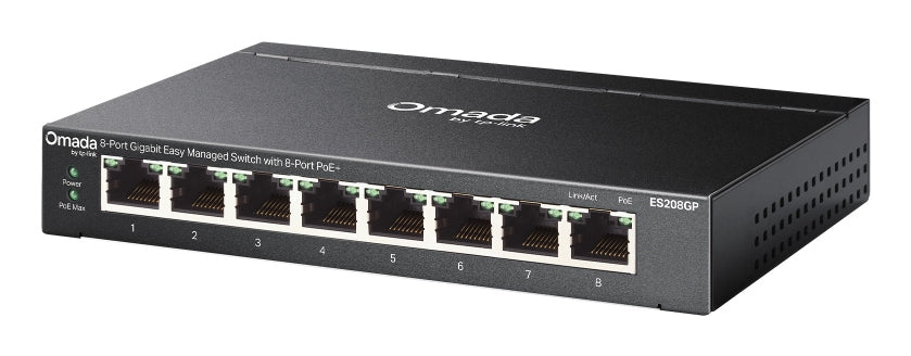 TP-Link Omada ES208GP network switch Managed L2 Gigabit Ethernet (10/100/1000) Power over Ethernet (PoE) DIN rail Black - ES208GP