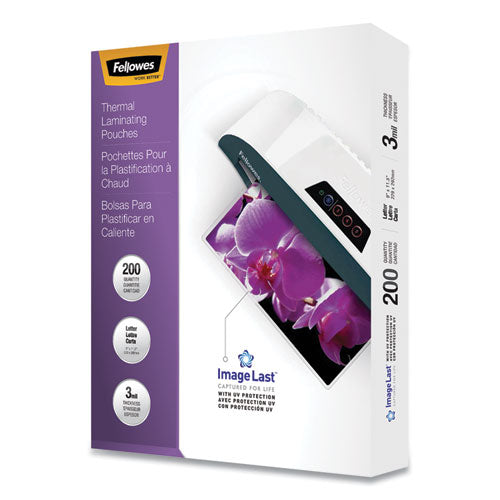 FELLOWES ImageLast Laminating Pouches with UV Protection, 3 mil, 9" x 11.5", Clear, 200/Pack - 5244101