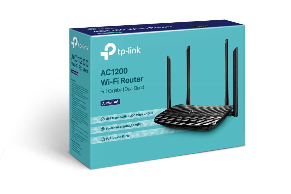 TP-Link AC1200 wireless router Gigabit Ethernet Dual-band (2.4 GHz / 5 GHz) Black - ARCHER A6