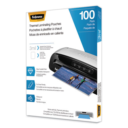 FELLOWES Laminating Pouches, 3 mil, 9" x 11.5", Gloss Clear, 100/Pack - 5743301