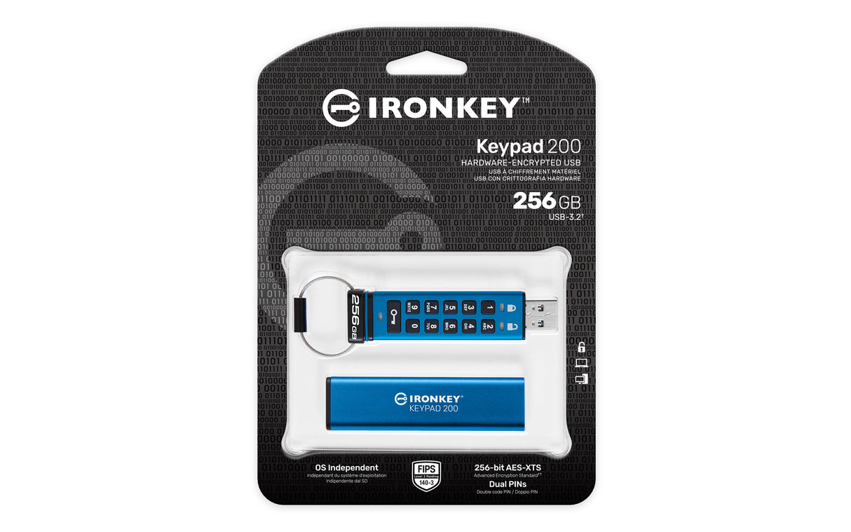 Kingston Technology IronKey 256GB Keypad 200, FIPS 140-3 Lvl 3 AES-256 Encrypted - IKKP200/256GB