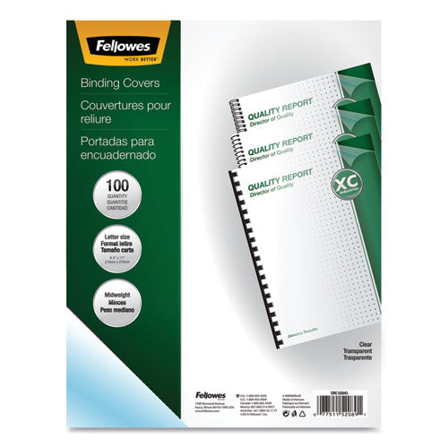 FELLOWES Crystals Transparent Presentation Covers for Binding Systems, Plastic, Square Corners, 11 x - 52089