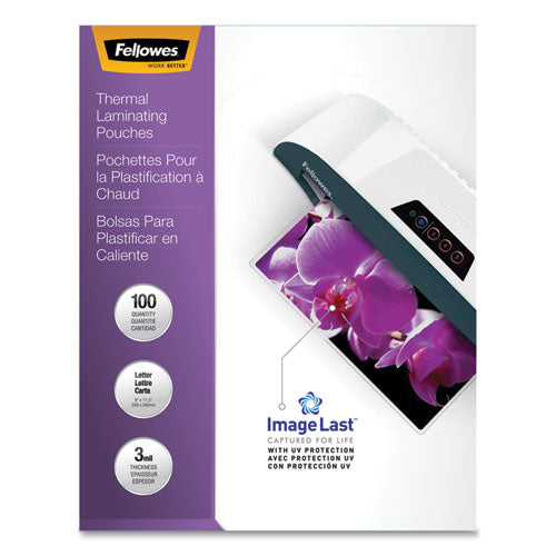 FELLOWES ImageLast Laminating Pouches with UV Protection, 3 mil, 9" x 11.5", Clear, 100/Pack - 52454