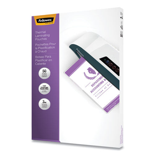 FELLOWES Laminating Pouches, 3 mil, 9" x 14.5", Gloss Clear, 50/Pack - 52226