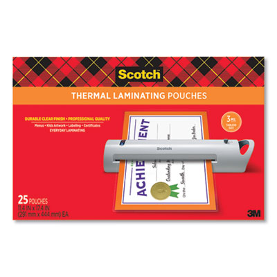Laminating Pouches, 3 mil, 11.5" x 17.5", Gloss Clear, 25/Pack - TP3856-25