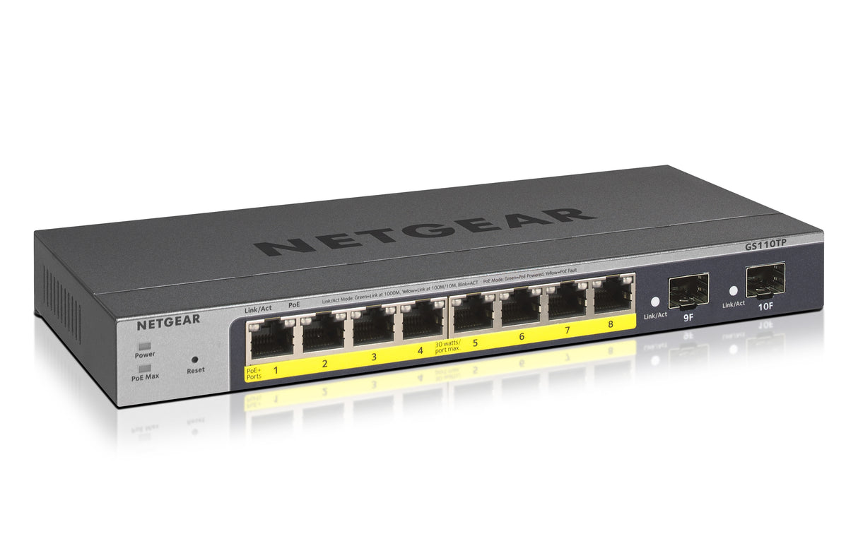 NETGEAR 8-Port PoE Gigabit Ethernet Smart Switch (GS110TP) - GS110TP-300NAS