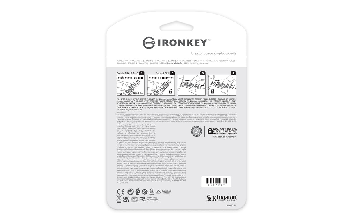 Kingston Technology IronKey 512GB Keypad 200, FIPS 140-3 Lvl 3 AES-256 Encrypted - IKKP200/512GB