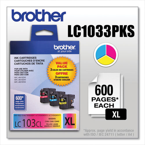 BROTHER  Innobella High-Yield Ink, 600 Page-Yield, Cyan/Magenta/Yellow - LC1033PKS