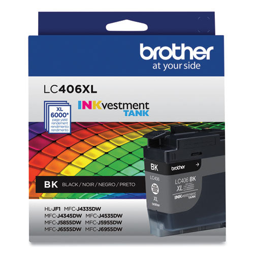 BROTHER  INKvestment High-Yield Ink, 6.000 Page-Yield, Black - LC406XLBKS