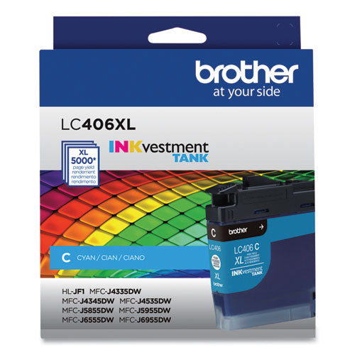 BROTHER  INKvestment High-Yield Ink, 5,000 Page-Yield, Cyan - LC406XLCS