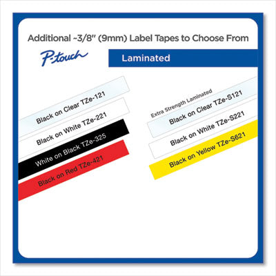TZe Extra-Strength Adhesive Laminated Labeling Tape, 0.35" x 26.2 ft, Black on White - TZES221