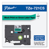 BROTHER TZe Laminated Removable Label Tapes, 0.35" x 26.2 ft, Black on Green - TZE721CS