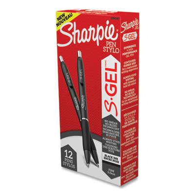 S-Gel High-Performance Gel Pen, Retractable, Fine 0.5 mm, Black Ink, Black Barrel, Dozen - 2096145