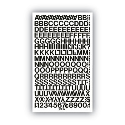 Press-On Vinyl Self-Adhesive Numbers and Uppercase Letters, 0.5" Tall, Black Characters, 201/Pack - 01010