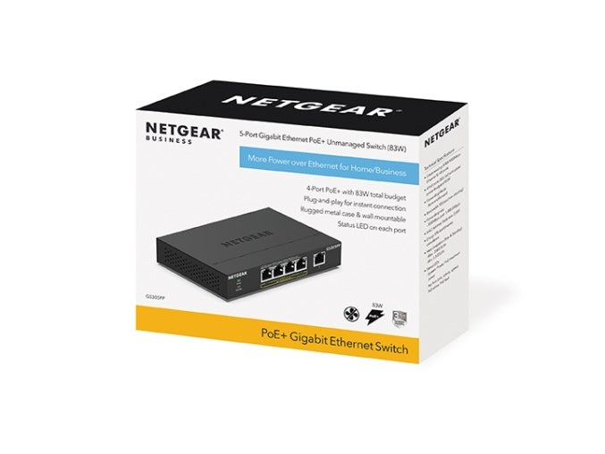 NETGEAR GS305PP Unmanaged Gigabit Ethernet (10/100/1000) Power over Ethernet (PoE) Black - GS305PP-300NAS
