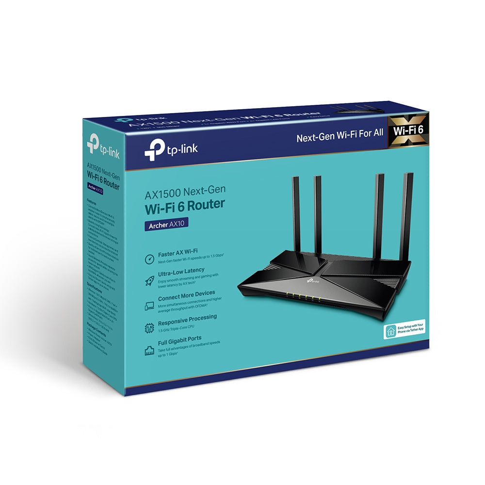 TP-Link Archer AX1500 Dual-Band Wi-Fi 6 Router, Black - ARCHER AX10