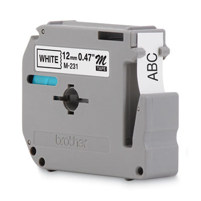 M Series Tape Cartridge for P-Touch Labelers, 0.47" x 26.2 ft, Black on White - M231