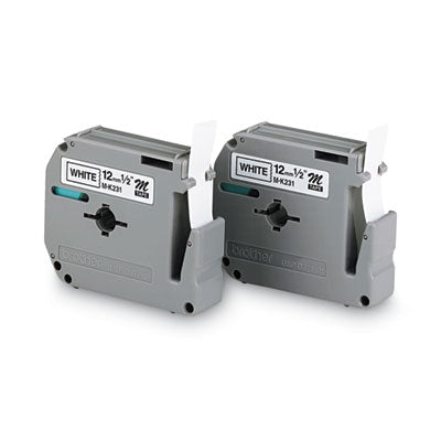 M Series Tape Cartridges for P-Touch Labelers, 0.47" x 26.2 ft, Black on White, 2/Pack - M2312PK