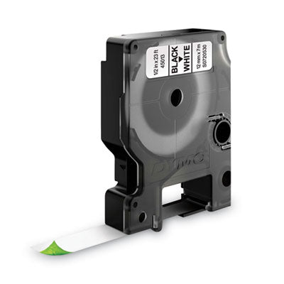 Rhino Permanent Poly Industrial Label Tape, 0.5" x 18 ft, White/Black Print - 18483