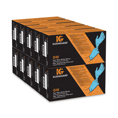 G10 Flex Blue Nitrile Gloves, Powder-Free, Small, 3 mil Thick, 9.5" Long, Blue, 100/Box, 10 Boxes/Carton - 54332