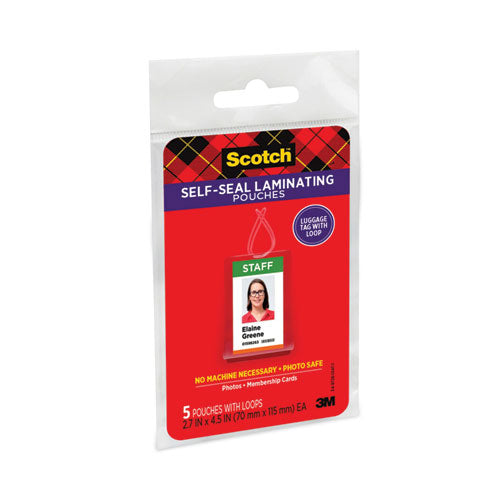 3M Self-Sealing Laminating Pouches, 12.5 mil, 2.81" x 4.5", Gloss Clear, 5/Pack - LS853-5G