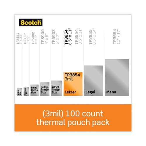 3M Laminating Pouches, 3 mil, 9" x 11.5", Gloss Clear, 100/Pack - TP3854-100