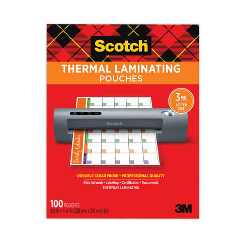 3M Laminating Pouches, 3 mil, 9" x 11.5", Gloss Clear, 100/Pack - TP3854-100