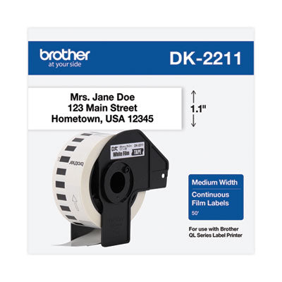 Continuous Film Label Tape, 1.1" x 50 ft Roll, White - DK2211
