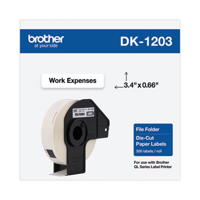 Die-Cut File Folder Labels, 0.66" x 3.4", White, 300 Labels/Roll - DK1203