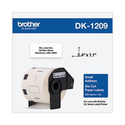 Die-Cut Address Labels, 1.1" x 2.4", White, 800 Labels/Roll - DK1209