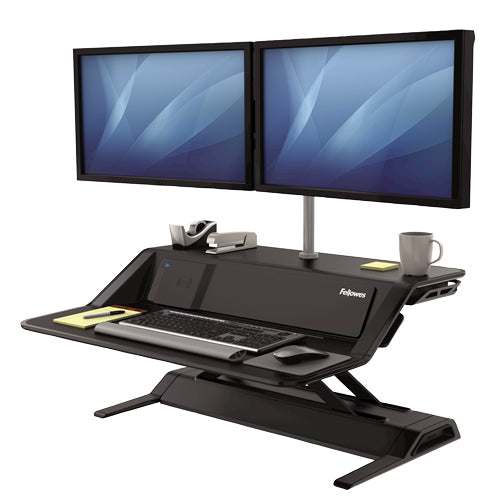 Fellowes Sit Stand Desk Riser - Lotus DX Height Adjustable Sit Stand Desk Converter with Cable Management & Antibacterial Protection - No Assembly Required - Max Weight 15.8KG - Black - 7901