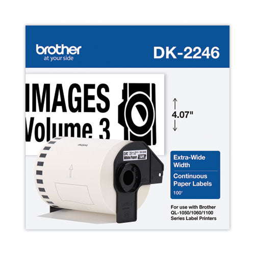BROTHER  Label Tape, 4.07" x 100 ft, Black on White - DK2246