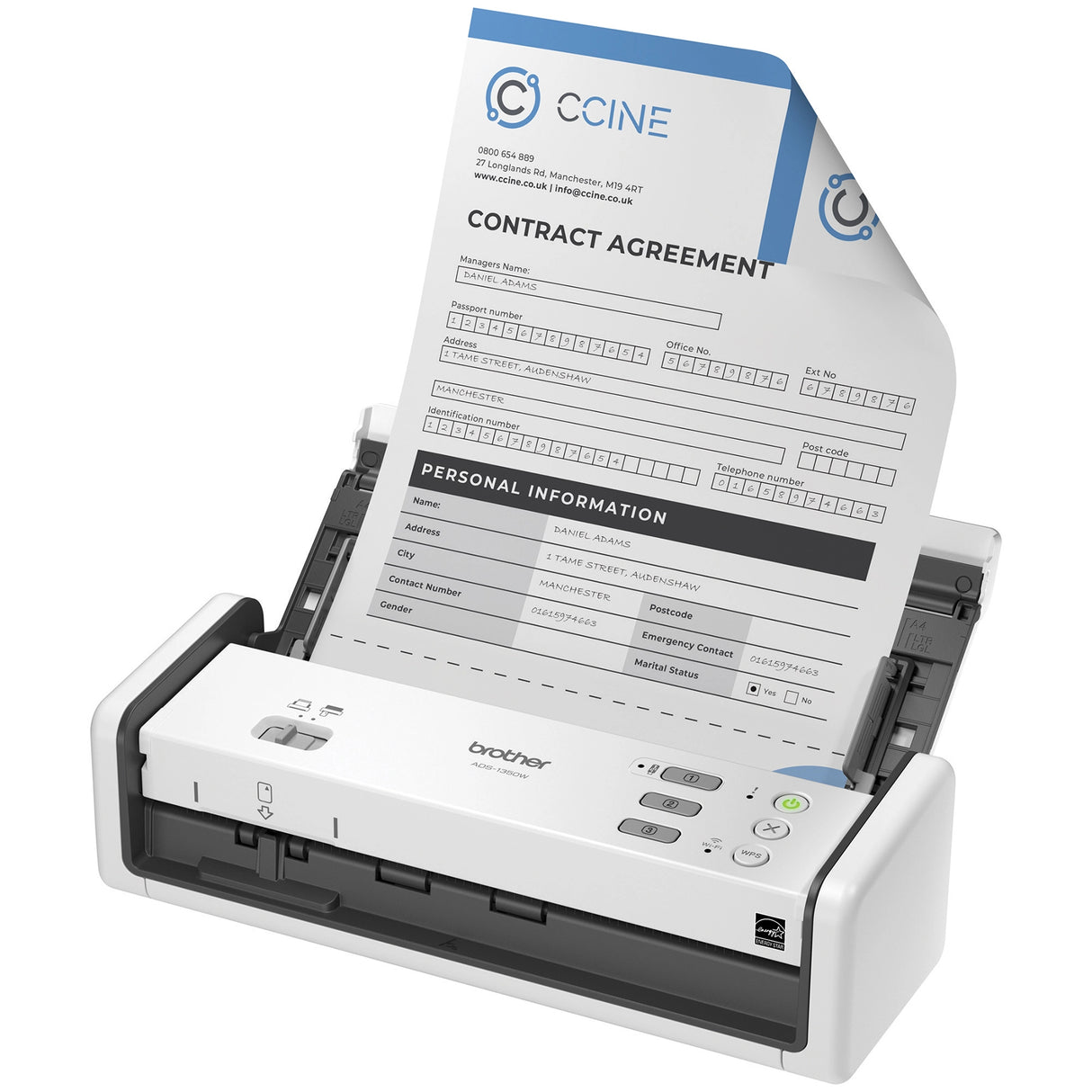Brother ADS-1300W Compact Duplex Desktop Scanner with Single Pass Double-Sided Scanning (White) - ADS1350W