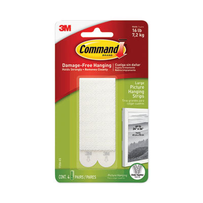 Damage-Free Hanging Picture Hanging Strip Pairs, Holds Up to 4 lb, Large: 0.75" x 3.65", White, 4/Pack - 17206-ES