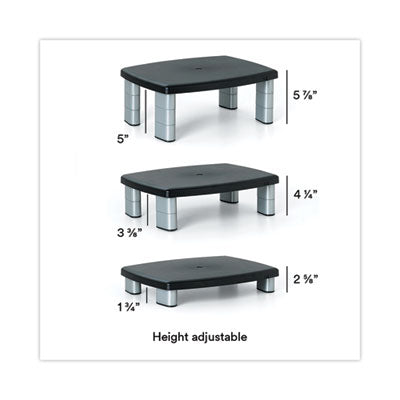 Adjustable Height Monitor Stand, 15" x 12" x 2.63" to 5.78", Black/Silver, Supports up to 80 lbs - MS80B