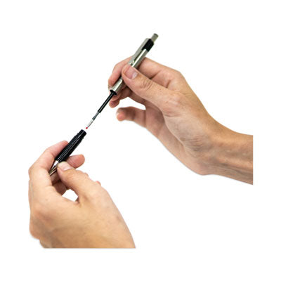 F-301 Ballpoint Pen, Retractable, Fine 0.7 mm, Black Ink, Stainless Steel/Black Barrel, 2/Pack - 27112 LEGRAND