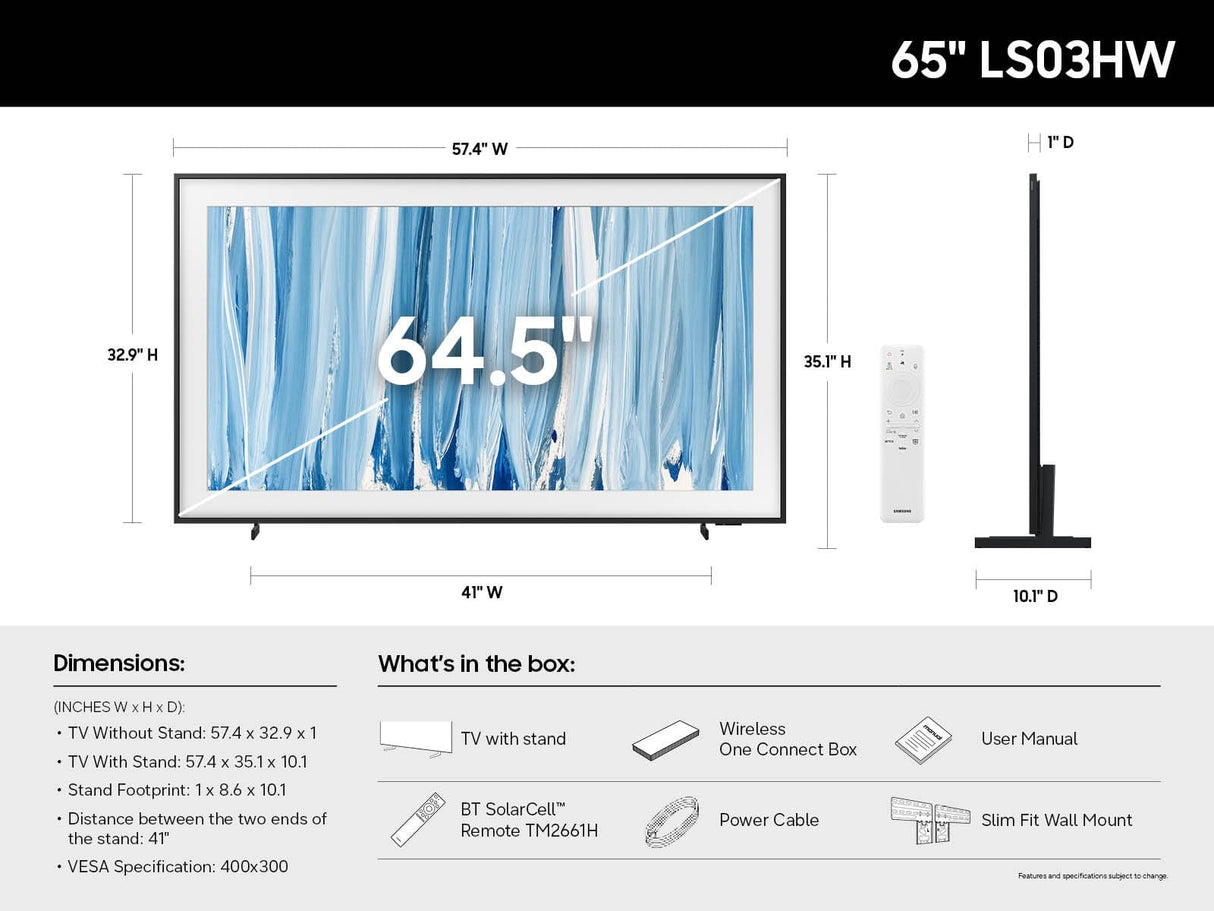 Samsung Neo QN65LS03HWFXZA TV 165.1 cm (65") Smart TV Wi-Fi Black - QN65LS03HWFXZA SAMSUNG