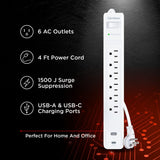 CyberPower 6 Outlet Surge Strip With USB - CSP604UCW CYBERPOWER
