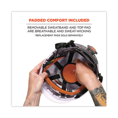 Skullerz 8974V Class E Safety Helmet with 8991 Clear Visor Kit, 6-Point Ratchet Suspension, One Size Fits Most, White - 602-15