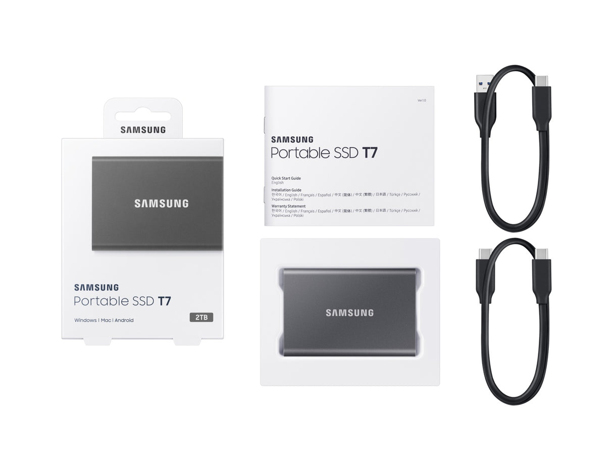 Samsung T7 2 TB USB Type-C 3.2 Gen 2 (3.1 Gen 2) Titanium - MU-PC2T0T/AM