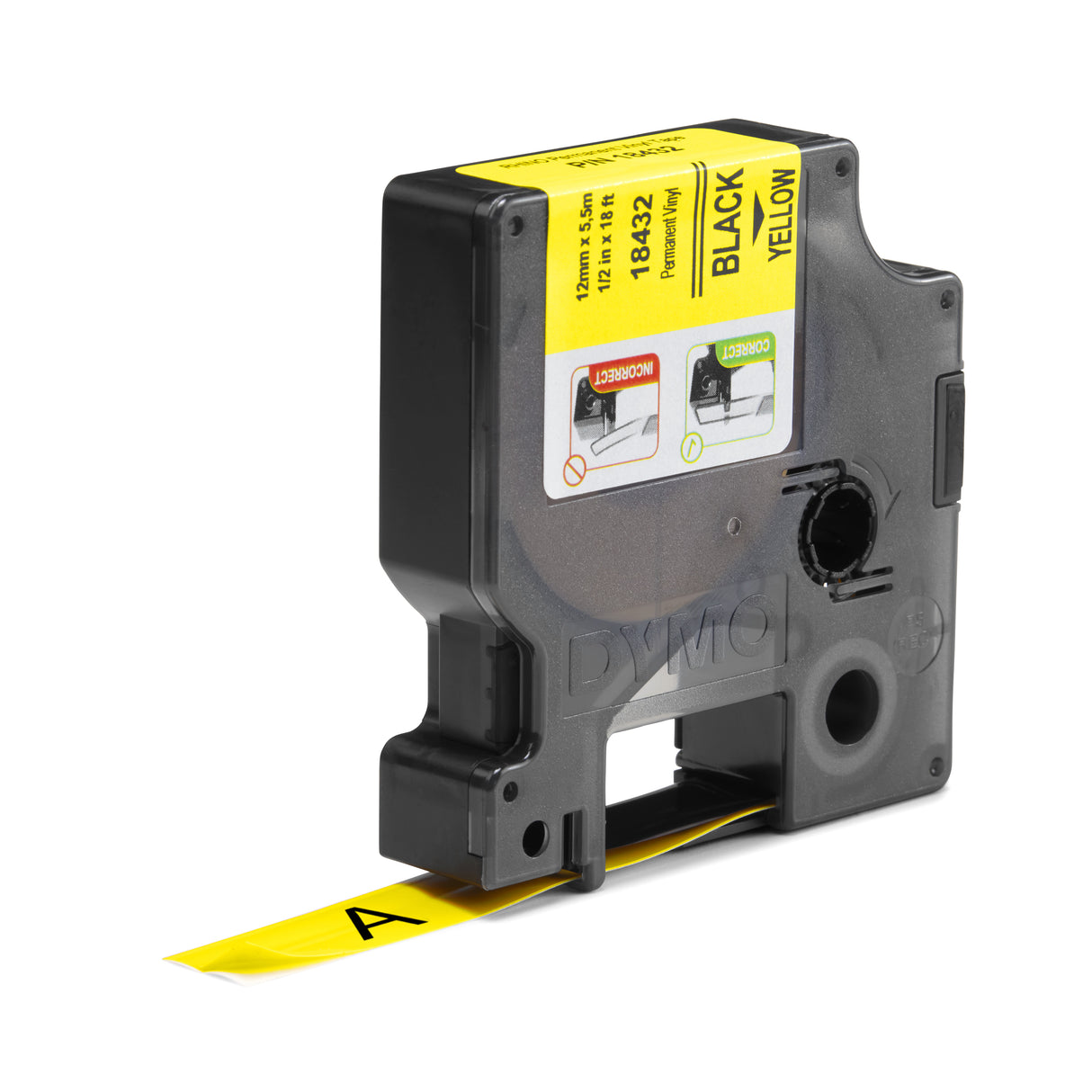 DYMO Rhino Industrial Vinyl Labels | 12 mm x 5.5 m | Black Print on Yellow | Self-Adhesive | for Rhino & LabelManager Label Makers - 18432 DYMO