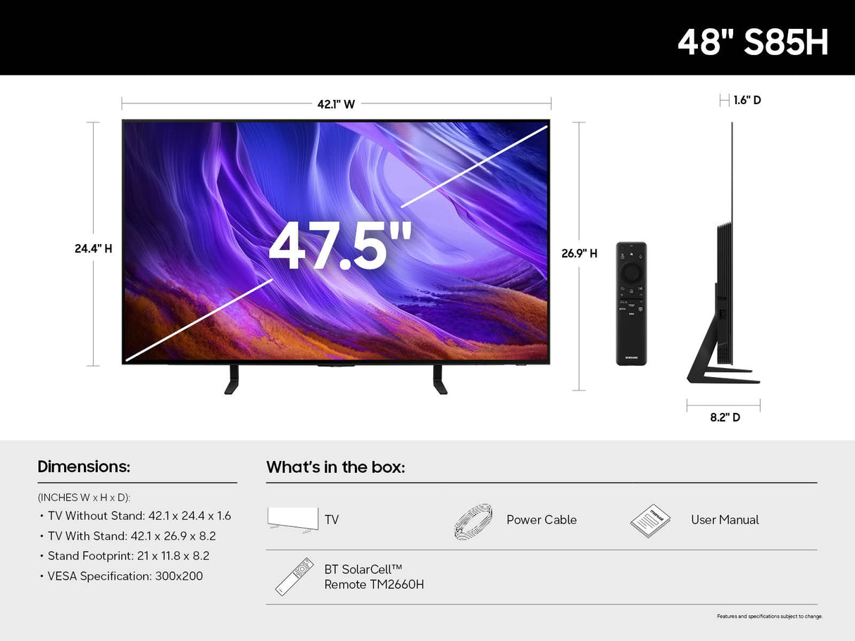 Samsung QN48S85HAEXZA TV 121.9 cm (48") 4K Ultra HD Smart TV Wi-Fi Black - QN48S85HAEXZA SAMSUNG