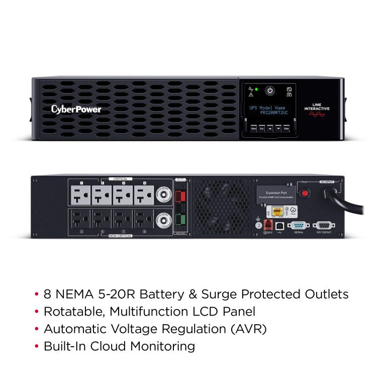 CyberPower Smart App Sinewave uninterruptible power supply (UPS) Line-Interactive 2.2 kVA 2200 W 8 AC outlet(s) - PR2200RT2UC